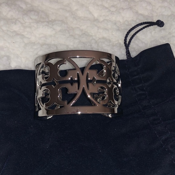 Tory Burch Jewelry - Tory Burch silver cut out logo Reva Cuff bracelet